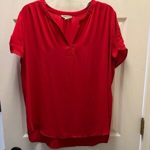 Pleione Red Short-Sleeve V-Neck Blouse